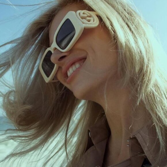 🕶️ New Gucci GG1325S 013 Sunglasses - Ivory Frame, Grey Lenses - Picture 1 of 11